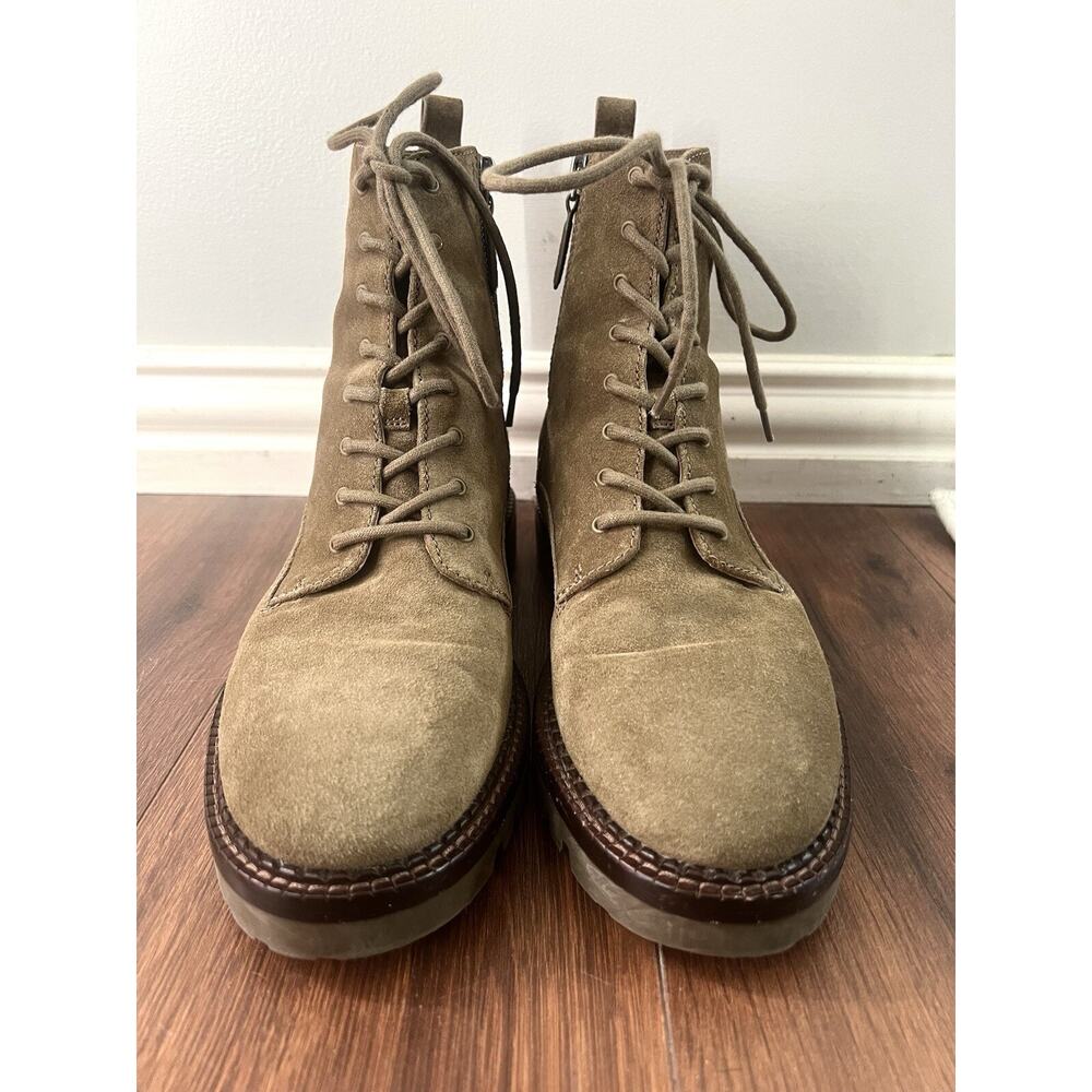 VINCE Cabria Moss Green Suede Lace-Up Lug Ankle Boots Shoes - Picture 3 of 12